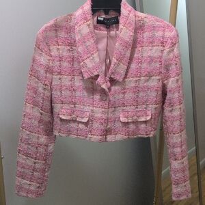 Endless Rose Pink Cropped Tweed Blazer